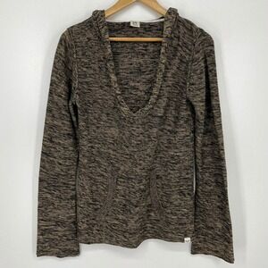 Roxy Womens Brown Space Dye Knit Hooded V-Neck Sweater Size Medium